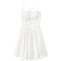 CHUU蕾丝边吊带连衣裙女2025春季褶皱鱼骨露背收腰a字短裙 白色 均码