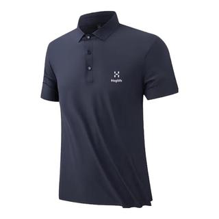HAGLOFS火柴短袖T恤男士夏季无痕冰丝翻领POLO衫透气速干上衣 宝蓝色 L