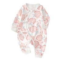 咕乐呀嘟新生儿连体衣春秋婴儿衣服双面蝴蝶衣纯棉无骨长袖爬服 满印粉苹果 66cm 66码