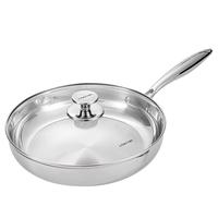 凌丰不锈钢煎锅无涂层平底锅少油烟不易粘锅配锅盖电磁炉燃气通用 【2-3人】使用 28cm