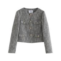 自巧(ZIQIAO)小个子设计感小香风外套女时髦气质浅灰色短外套 浅花灰 M (4码)