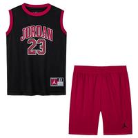 NIKE JORDAN 耐克AJ童装男童篮球背心+短裤2件套24夏季儿童篮球服套装 正黑色/乔丹红 120 /60 【身高110-116cm】
