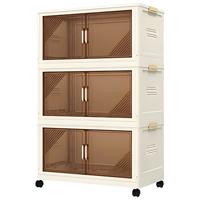 纳份爱升级85CM折叠收纳柜免安装客厅零食玩具储物柜卧室双开门多层衣柜 50面宽-黑茶【主推冲量价】 二层【配万向轮】