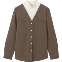 衣香丽影假两件灯芯绒衬衫女港风复古半高领上衣 驼色 S
