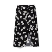 LILY秋女装别致开叉时尚女神范印花半身裙女 510黑 M