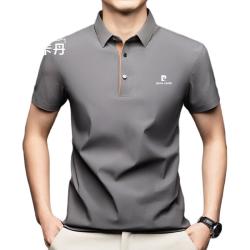 皮尔·卡丹 皮尔卡丹（pierre cardin）短袖T恤男半袖上衣夏季商务休闲百搭polo衫男 黑灰色 XL