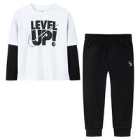 NIKE 耐克童装男女童纯棉长袖T恤+长裤2件套秋季儿童长T套装 正黑色 150 /72 【身高140-152cm】