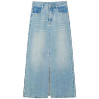 VEGA CHANG半身裙女2025夏季设计感前开叉廓形水洗牛仔长裙 水洗蓝 M