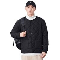时尚简约绵羊毛绗缝长袖休闲棉服外套男轻薄保暖宽松男士上衣外套