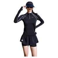 TOSWIM拓胜分体泳衣女夏长袖保暖保守温泉游泳衣女两件套 黑夜之舰M