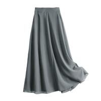 她池A字半身裙2025夏装女高腰文艺简约优雅舒适中长裙 灰色 XL