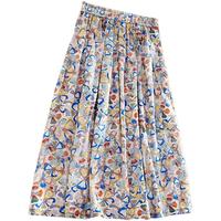 她池碎花半身裙2025夏季女装田园风松紧腰中长款A字裙 M