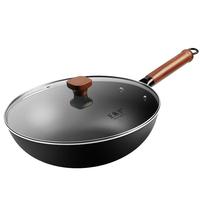 王麻子不粘锅炒锅铁锅无涂层炒菜锅燃气灶电磁炉家用电炒锅炒菜 品质首选精铁锅+盖 32cm