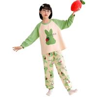 【100%棉】春夏休闲甜美圆领长袖儿童女童睡衣家居服套装