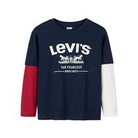 Levi's 李维斯童装男童长袖t恤2025生肖款假两件儿童春节衣服 深靛蓝【纯棉】 150 /72 【身高140-152cm】