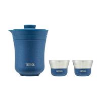 膳魔师(THERMOS)茶旅套装户外露营旅行茶具便携办公保温茶壶茶杯TCMU 【升级陶瓷涂层内胆】琉璃蓝