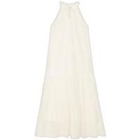 VEGA CHANG挂脖连衣裙女2025夏季显瘦气质法式无袖蛋糕长裙 韶光白 S