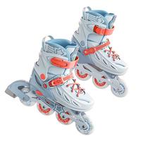 小状元 轮滑鞋儿童溜冰鞋男女旱冰鞋合金支架全闪头盔护具背包套装蓝橙M