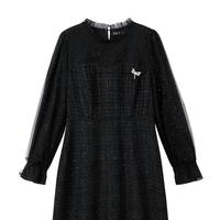 奢姿 秋装大码女装网纱拼接赫本风连衣裙胖妹妹时尚裙子