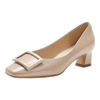 百丽方扣高跟鞋女牛皮气质单鞋B1344CQ3 浅粉 39