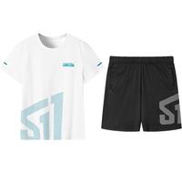 特步(XTEP)童装儿童足球服短袖套装夏季男童运动服两件套夏装 正黑色 160 cm