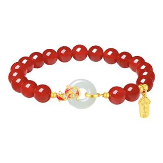 周大生 锦鲤上岸手链和田玉平安扣手串纯银玛瑙