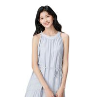挂脖无袖仙女裙系带收腰连衣裙长裙