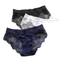 浪莎性感内裤女蕾丝纯棉裆部无痕冰丝中腰超薄透明女士透气诱惑短裤头 8002黑+肤+蓝+白 4条 XL 170/95115-135斤