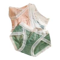 浪莎性感内裤女蕾丝纯棉裆部无痕冰丝中腰超薄透明女士透气诱惑短裤头 8199虾粉+草绿+米白+雾兰 4条 XL 170/95115-135斤