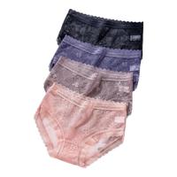 浪莎性感内裤女蕾丝纯棉裆部无痕冰丝中腰超薄透明女士透气诱惑短裤头 8180黑色+栗色+虾粉+蓝紫 4条 M 160/85 75-95斤
