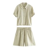 自巧小个子小众不撞款衬衫短裤套装女2024夏季休闲搭配一整套 晨光绿短裤 XS (2码)