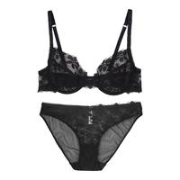 夏娃的诱惑绽放组女士内衣女套装性感蕾丝文胸薄款上托聚拢收副乳防下垂胸罩 黑色 85D 38/85D