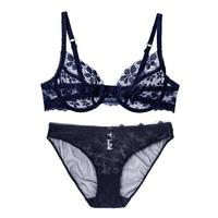 夏娃的诱惑绽放组女士内衣女套装性感蕾丝文胸薄款上托聚拢收副乳防下垂胸罩 藏蓝色 75B 34/75B