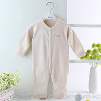 涵菡乐 婴儿连体衣婴儿衣服0-1岁宝宝新生儿连体衣男女宝宝衣服春秋装爬服衣服 闭档四季米色 80码(约12-18月)