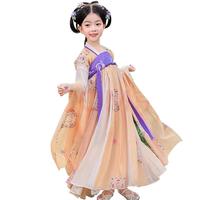 罗蒙女童汉服春秋款2025款儿童中国风原创齐胸襦裙唐装演出服 敦煌菊 1182 150