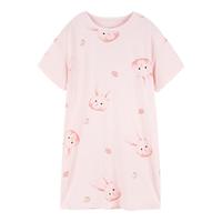 YeeHoO英氏女童夏季睡裙短袖薄款大童女孩公主风a类抗菌家居服 粉色小兔 110