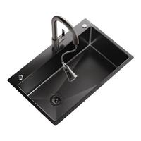 雨虹飞鱼加厚304不锈钢水槽厨房洗碗槽家用洗菜盆大单槽台上盆75*46枪灰