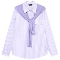白鹿语春秋撞色条纹宽松衬衫可拆卸披肩时尚休闲衬衣女 紫色 L 