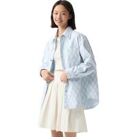 森马 Semir长袖衬衫女中长款宽松春菱形提花上衣101124105023 蓝色调00488 L