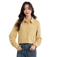 Halo Queen厚长袖衬衫女秋冬磨毛口袋时尚百搭休闲衬衣 浅黄 XL