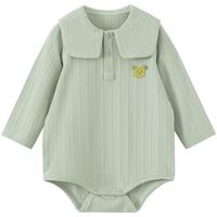 papa【QQ棉】爬爬秋冬季男女宝宝连体衣婴儿家居衣服长袖包屁衣 加厚浅绿色翻领 80cm