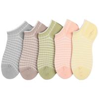 365WEAR袜子女条纹复古短筒袜5双装粉色袜子女2025女短袜 日条纹短袜5双盒装 均码
