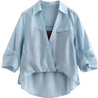 初语打底背心衬衫假两件上衣女2025春季轻透莱赛尔不规则衬衣 天蓝色 M