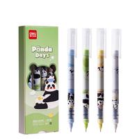 得力 熊猫直液式走珠笔 0.5mm全针管速干学生中性笔直液笔刷题笔 黑色4支/盒SF114