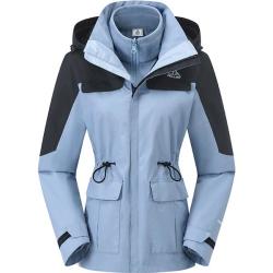 伯希和 户外冲锋衣女三合一可拆卸抓绒保暖防风防水连帽登山服工装外套女
