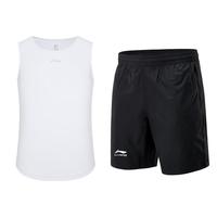 李宁 运动背心套装男士夏季短裤跑步速干衣T恤晨练武术无袖训练服