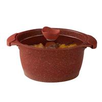 Amercook阿尔菲塔花岗岩钛汤锅蒸锅 0氟涂层不粘锅小火锅煮面煲汤炖锅24cm 阿尔菲塔酒红色汤锅 24cm 5.2L