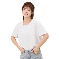 短袖t恤女夏季纯棉透气舒适时尚圆领白色t恤显瘦半袖打底上衣女