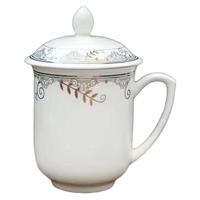 页川百世（YeChuan Best） 景德镇带盖茶杯陶瓷马克杯水杯家用办公宾馆酒店开会公司商务会议杯 会议杯黄金线（400ML）