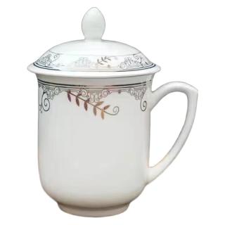 页川百世（YeChuan Best） 景德镇带盖茶杯陶瓷马克杯水杯家用办公宾馆酒店开会公司商务会议杯 会议杯黄金线（400ML）